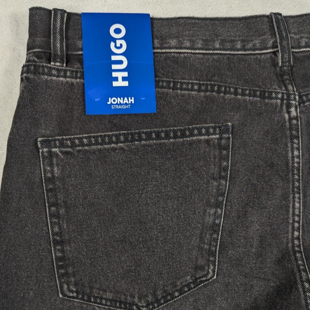 NEW HUGO Hugo Boss Jonah Straight Leg Jeans Mens 38 Washed Black  Button‎ Fly